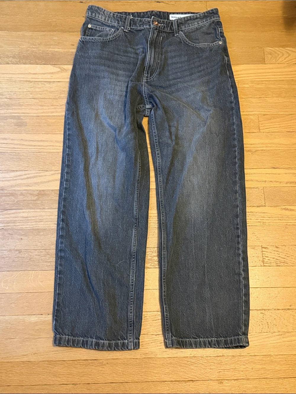 Bershka Men's Straight Jeans in Dark Gray Wash